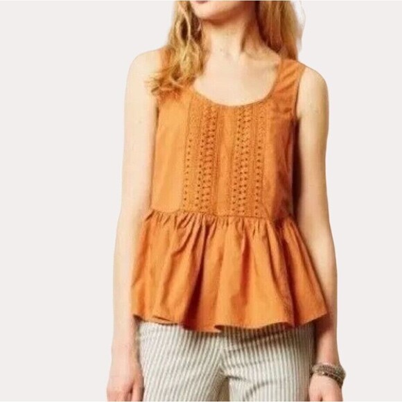 Vanessa Virginia Anthropologie Lace Peplum Blouse Top Terra Cotta 0 bv - Picture 1 of 9